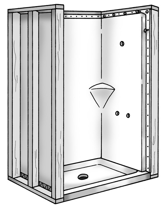 Figure 7-3: Fasten the wall to the wall studs with galvanized nails; shim where necessary.